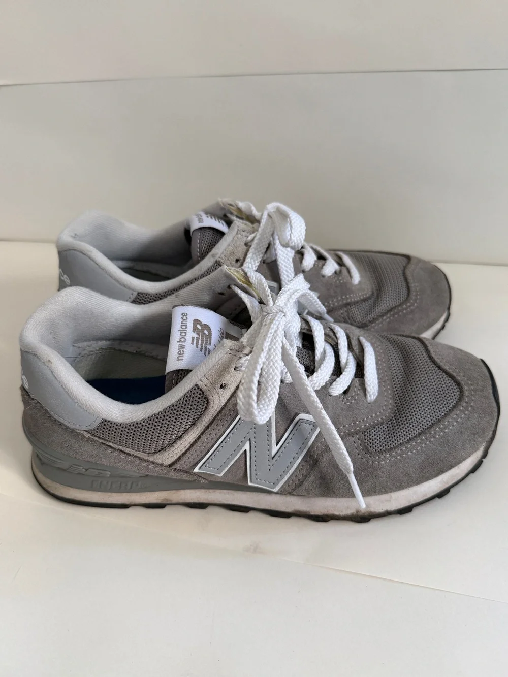 New Balance Women’s 574 Grey and White Lace-Up Sneakers